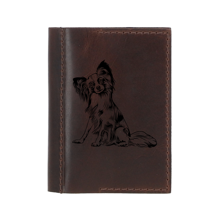 Personalised Papillon Sitting Leather Sleeve & Notebook