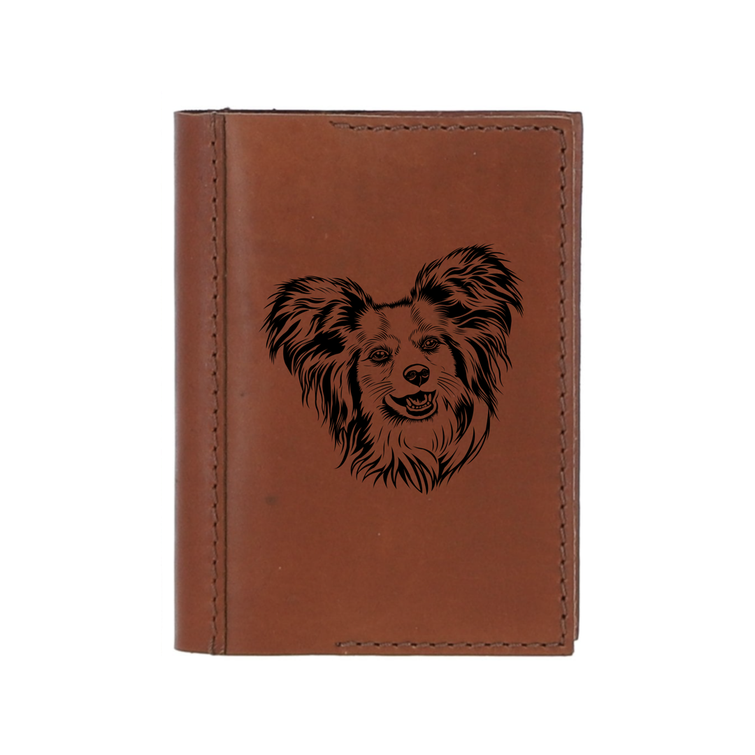 Personalised Papillon Face Leather Sleeve & Notebook