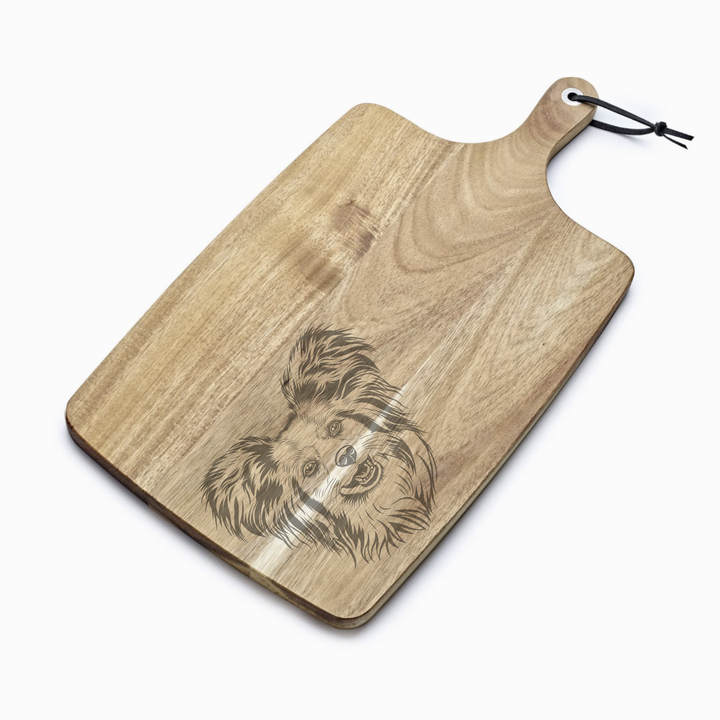 Personalised Papillon Face Engraved Acacia Serving Board