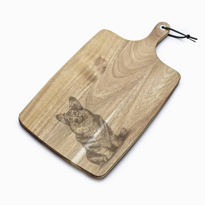 Personalised Pembroke Welsh Corgi Engraved Acacia Serving Board