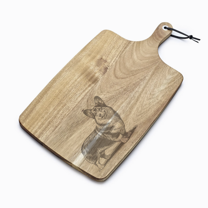 Personalised Standing Pembroke Welsh Corgi Engraved Acacia Serving Board