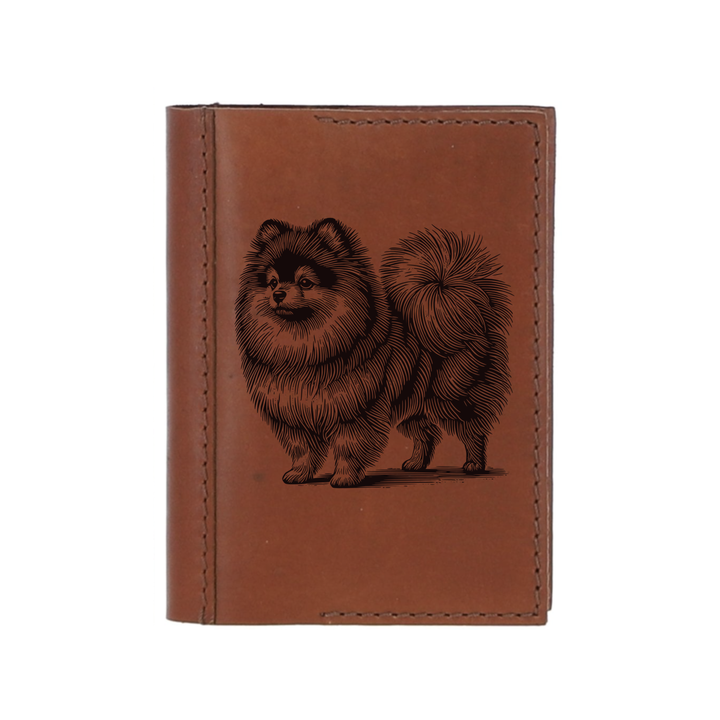 Personalised Pomeranian Standing Leather Sleeve & Notebook
