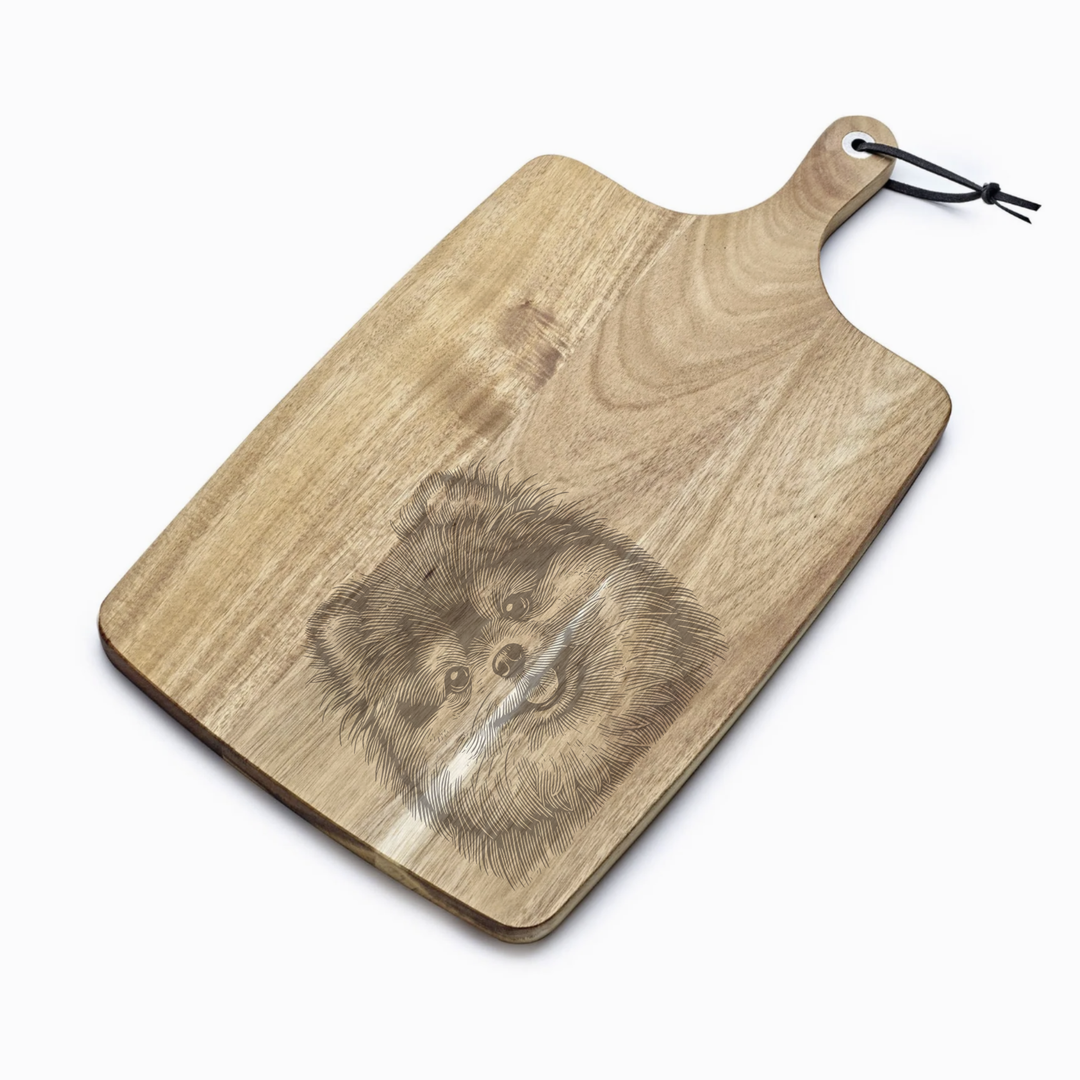 Personalised Pomeranian Face Engraved Acacia Serving Board