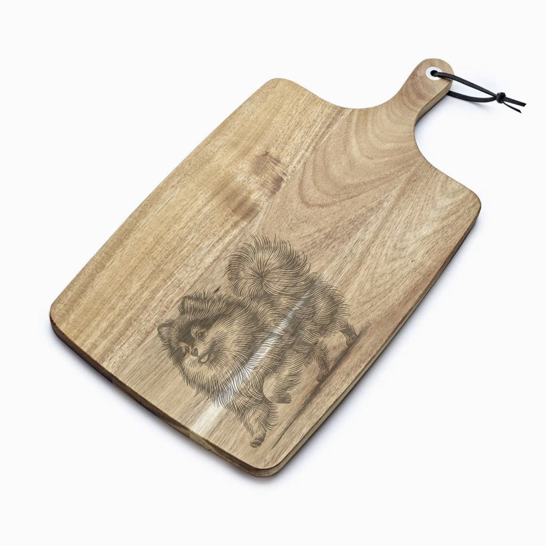 Personalised Pomeranian Running Engraved Acacia Serving Board