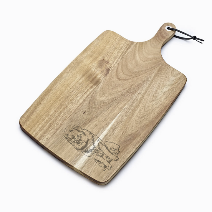 Personalised Pyrenean Mountain Dog Sitting Engraved Acacia Serving Board