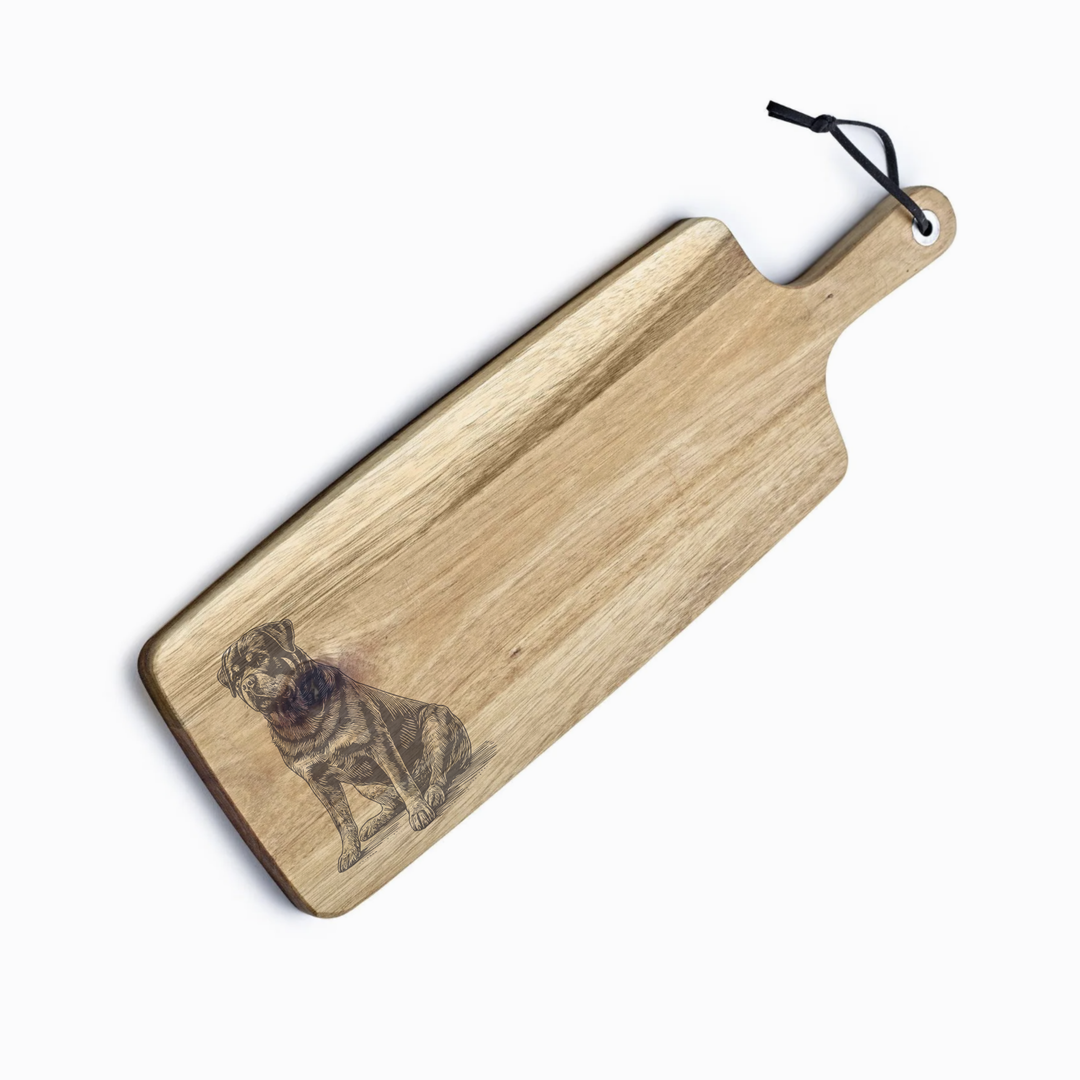 Personalised Sitting Rottweiler Engraved Acacia Serving Board