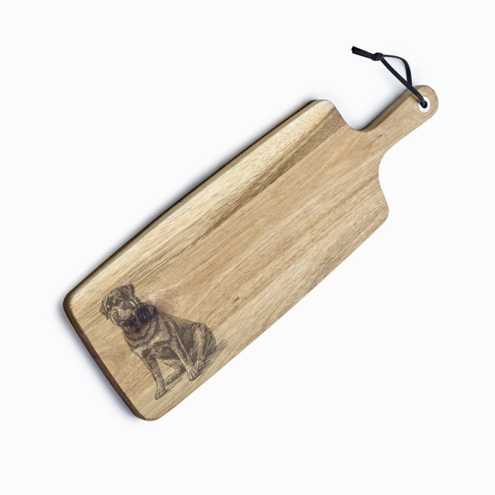 Personalised Sitting Rottweiler Engraved Acacia Serving Board