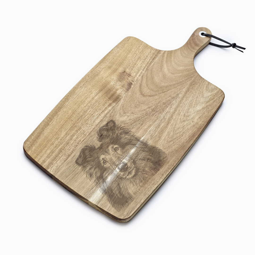 Personalised Rough Collie Face Engraved Acacia Serving Board