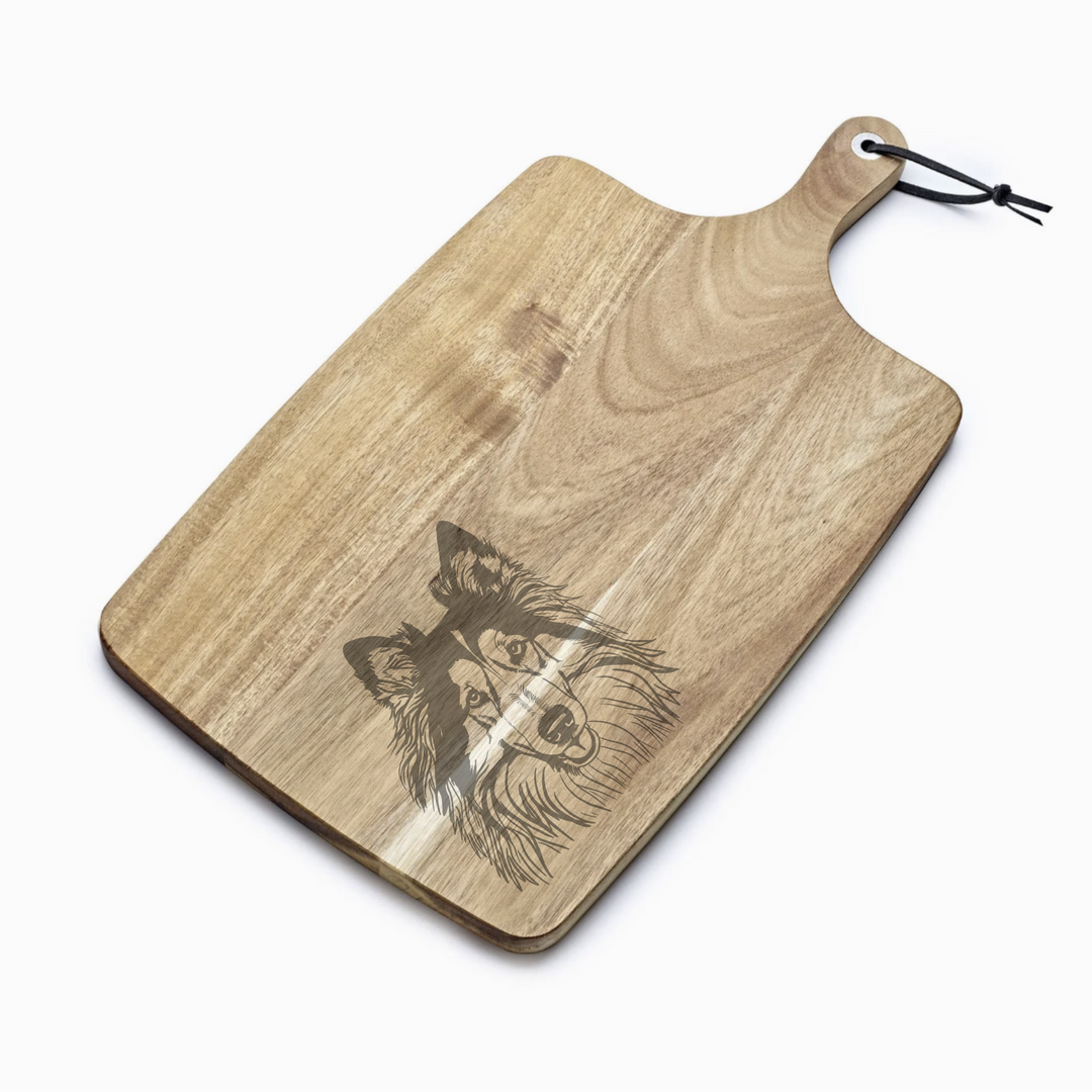 Personalised Rough Collie Engraved Acacia Serving Board
