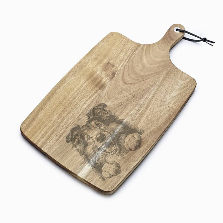 Personalised Rough Collie Paws Engraved Acacia Serving Board