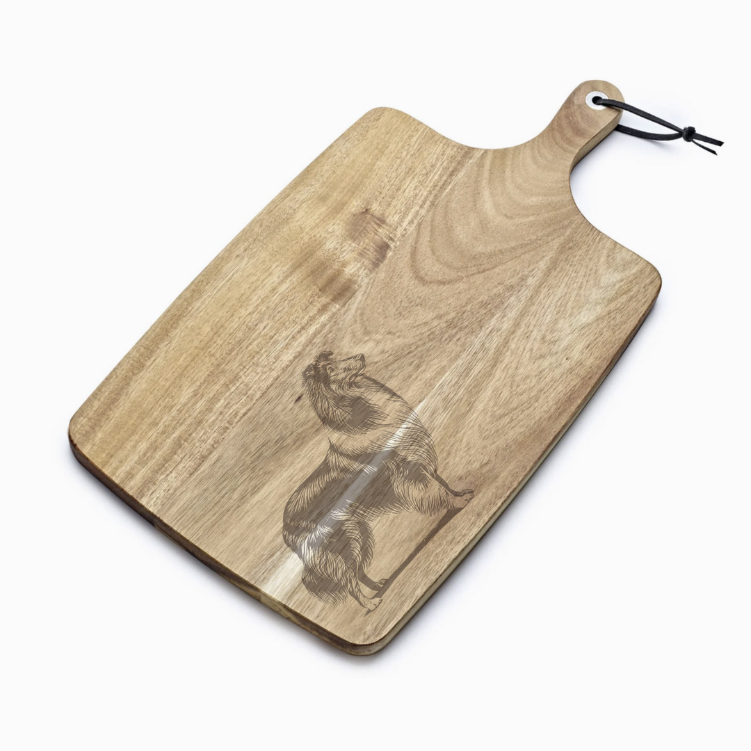 Personalised Rough Collie Standing Engraved Acacia Serving Board