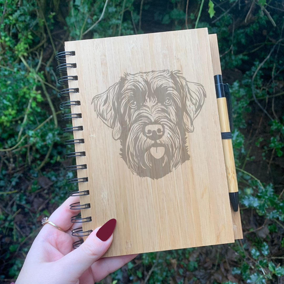 Russian Black Terrier Illustration Engraved Notebook