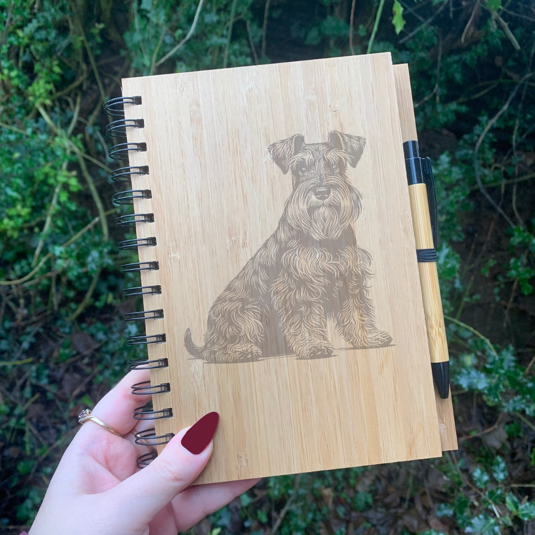 Schnauzer Sitting 2 Illustration Engraved Notebook