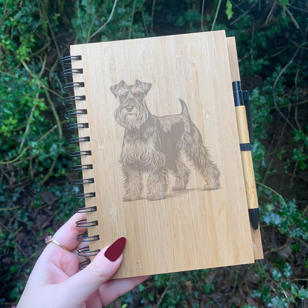 Schnauzer Standing Illustration Engraved Notebook