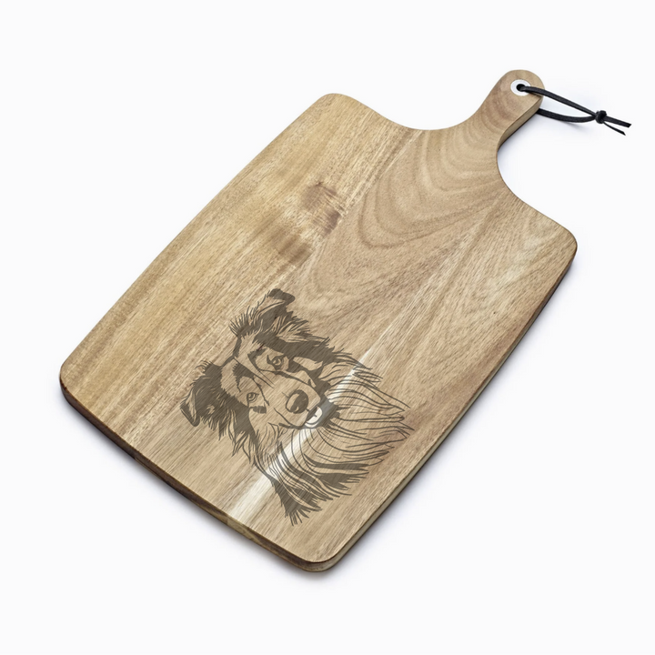 Personalised Shetland Sheepdog Engraved Acacia Serving Board