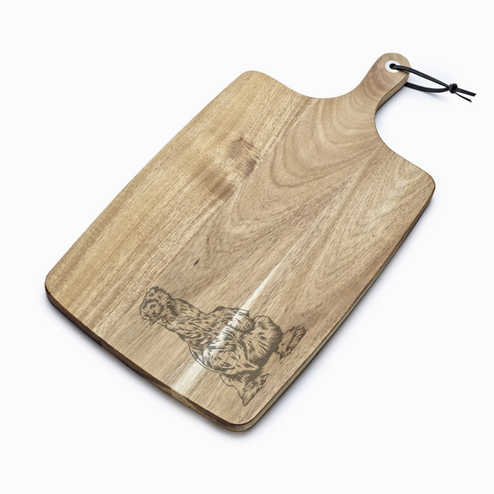 Personalised Silkie Chicken Engraved Acacia Serving Board