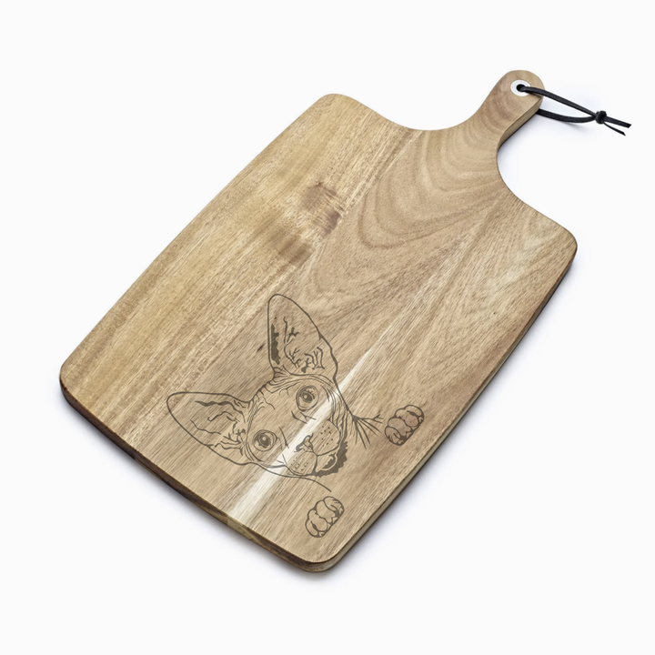 Personalised Sphynx Cat Face Engraved Acacia Serving Board