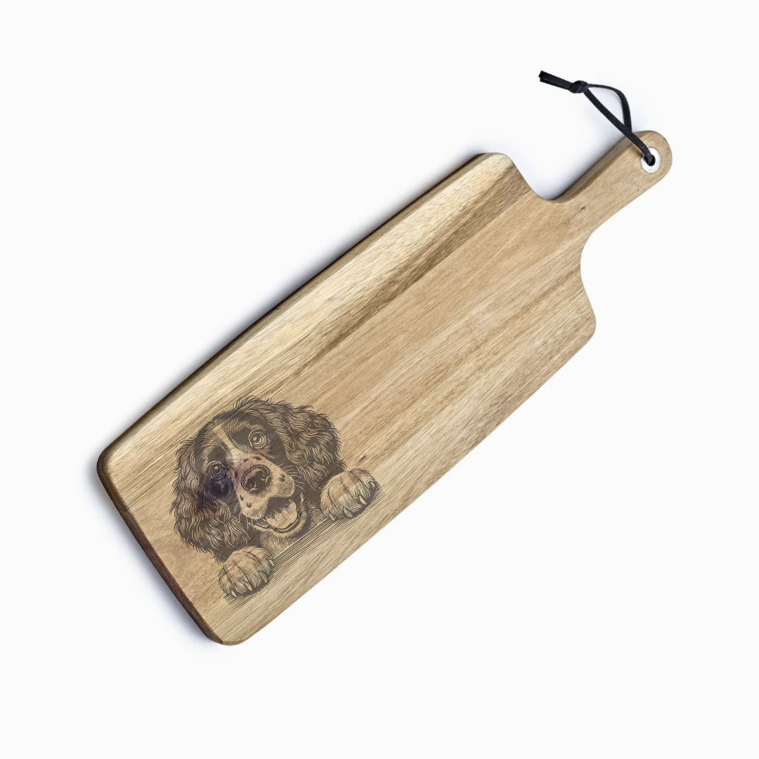Personalised Springer Spaniel Paws Engraved Acacia Serving Board