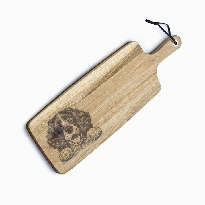Personalised Springer Spaniel Paws Engraved Acacia Serving Board
