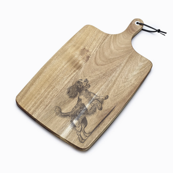 Personalised Springer Spaniel Running Engraved Acacia Serving Board