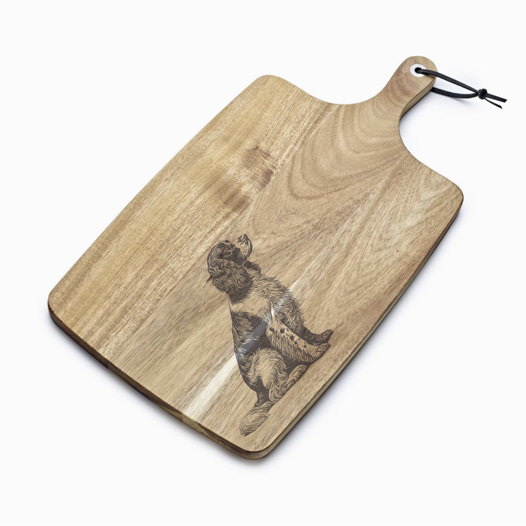 Personalised Springer Spaniel Sitting Engraved Acacia Serving Board