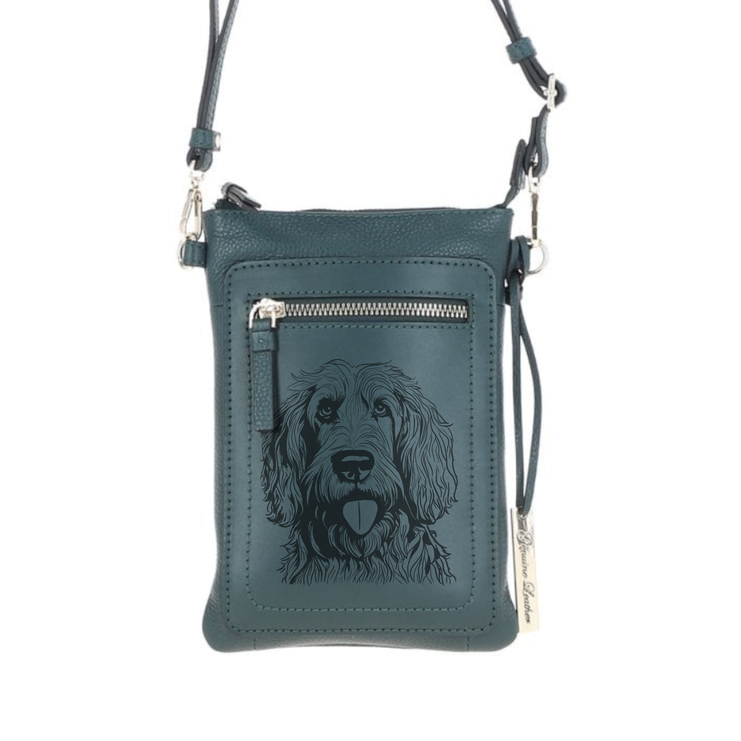 Personalised Otterhound Engraved Leather Crossbody Smart Phone Bag