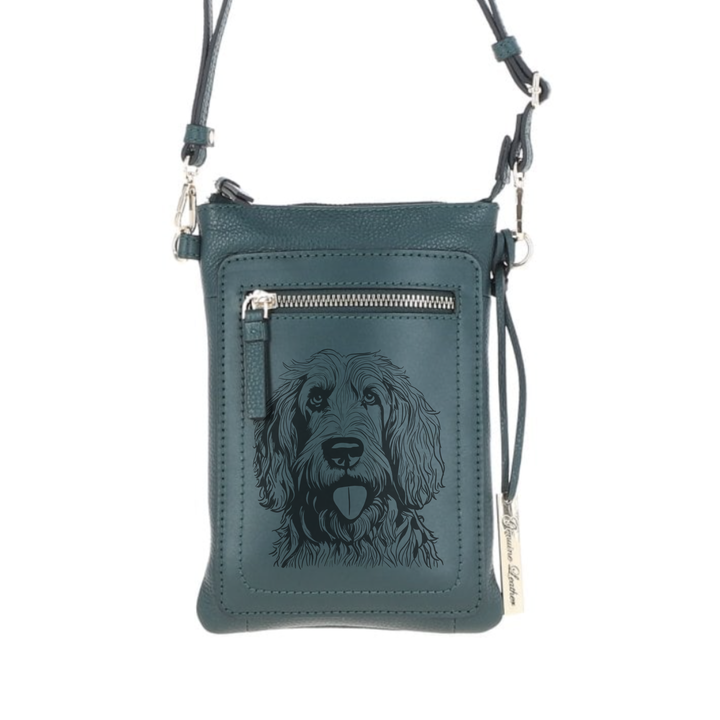 Personalised Otterhound Engraved Leather Crossbody Smart Phone Bag