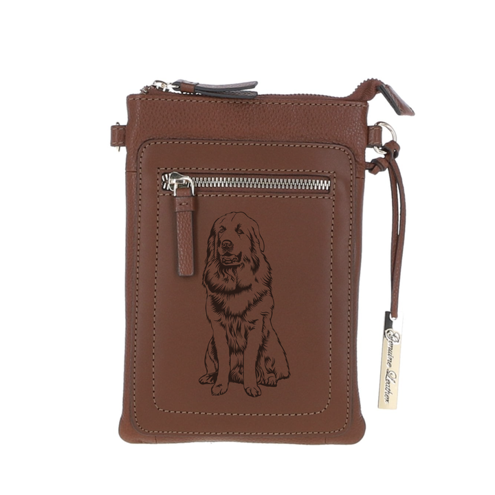 Personalised Pyrenees Mountain Dog Engraved Leather Crossbody Smart Phone Bag