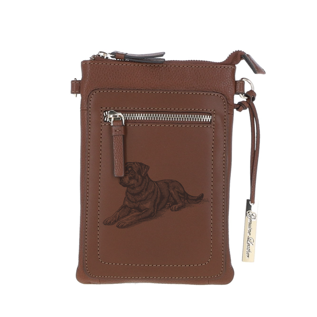 Personalised Rottweiler LD Engraved Leather Crossbody Smart Phone Bag