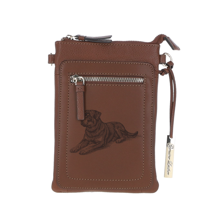 Personalised Rottweiler LD Engraved Leather Crossbody Smart Phone Bag