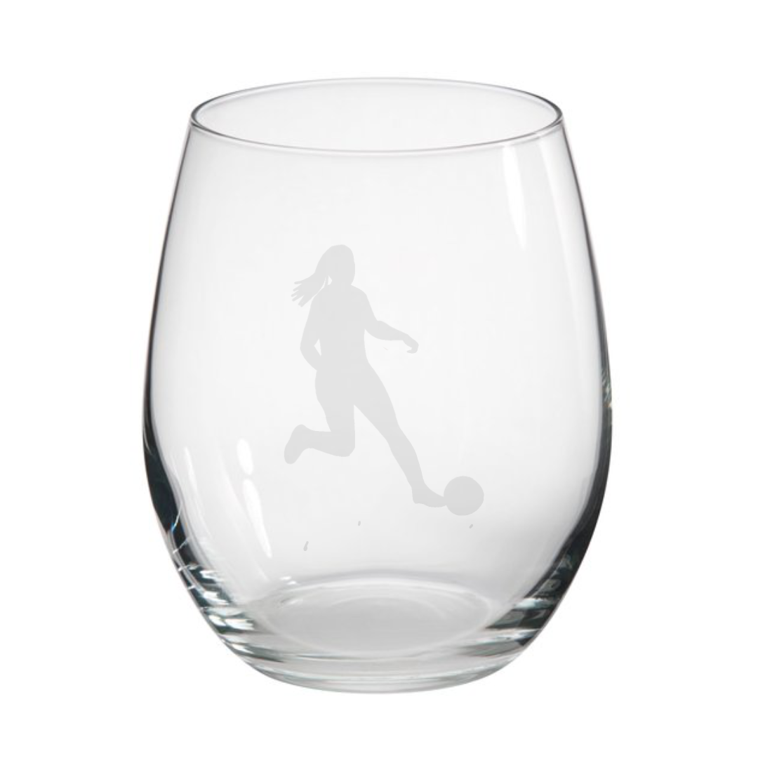 Personalised Female Football Player Stemless Glass