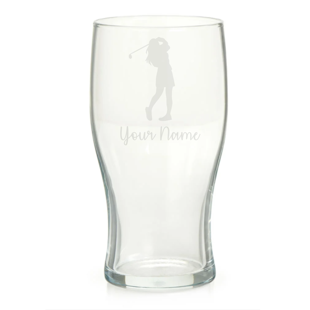 Personalised Female Golf Player Pint Glass