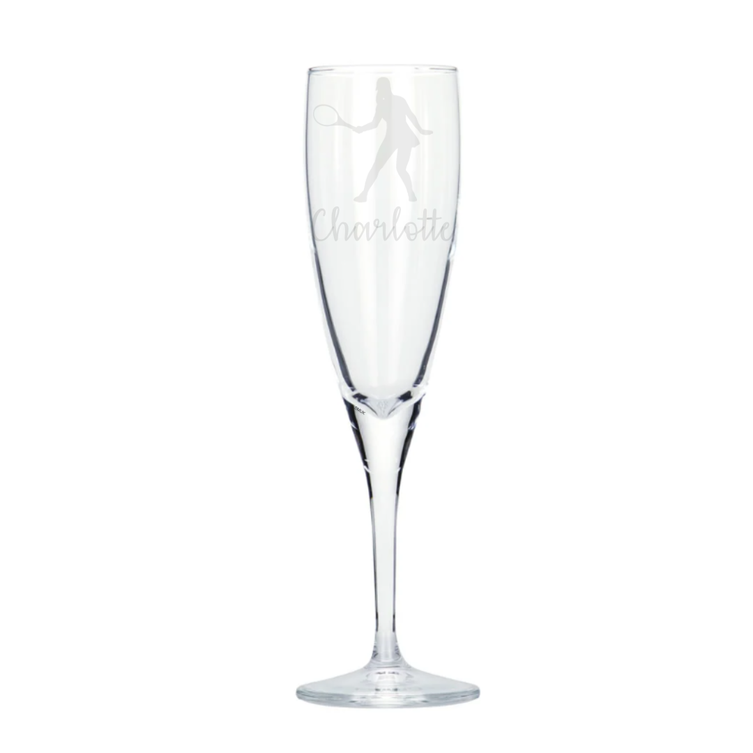 Personalised Female Tennis Player Champagne Glass