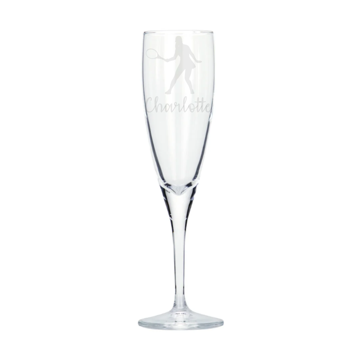 Personalised Female Tennis Player Champagne Glass