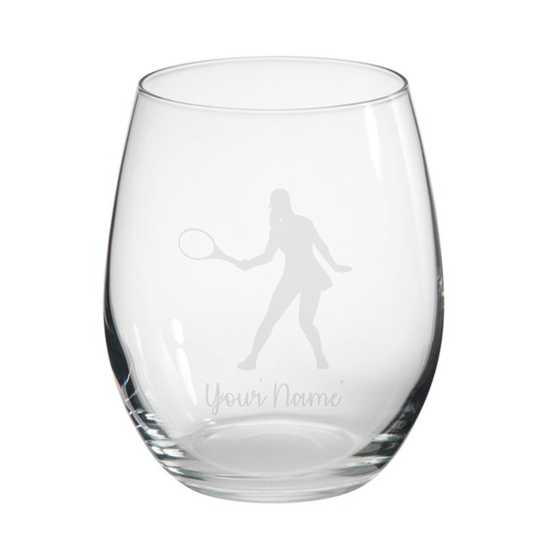 Personalised Female Tennis Player Stemless Glass