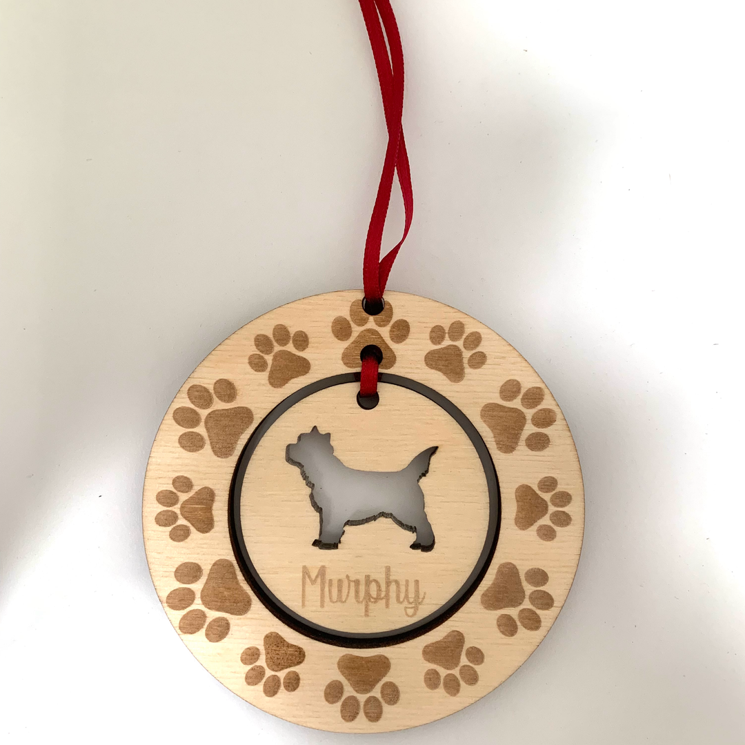 Personalised Cairn Terrier Hanging Decoration ~ Paw Wreath