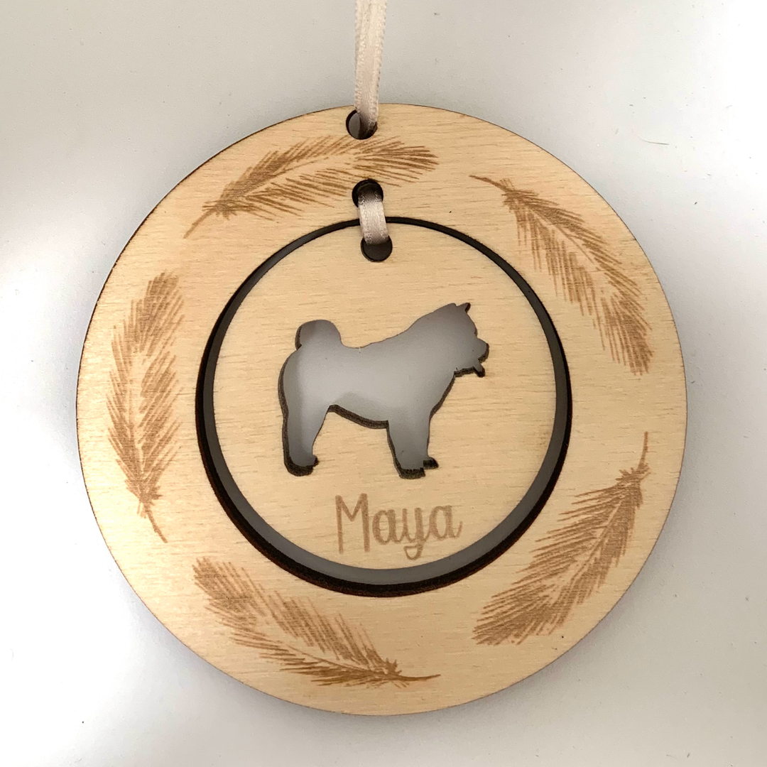Personalised Chow Chow Hanging Decoration ~ Feather Wreath