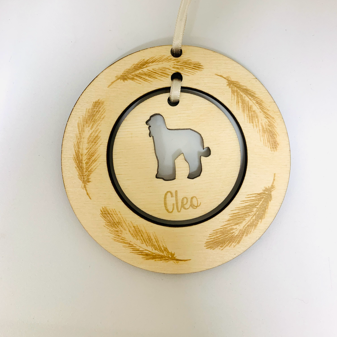 Personalised Afghan Hound Hanging Decoration ~ Feather Wreath