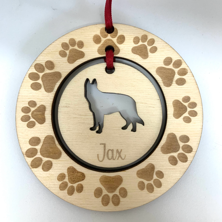 Personalised Alsatian German Shepherd Hanging Decoration ~ Paw Wreath