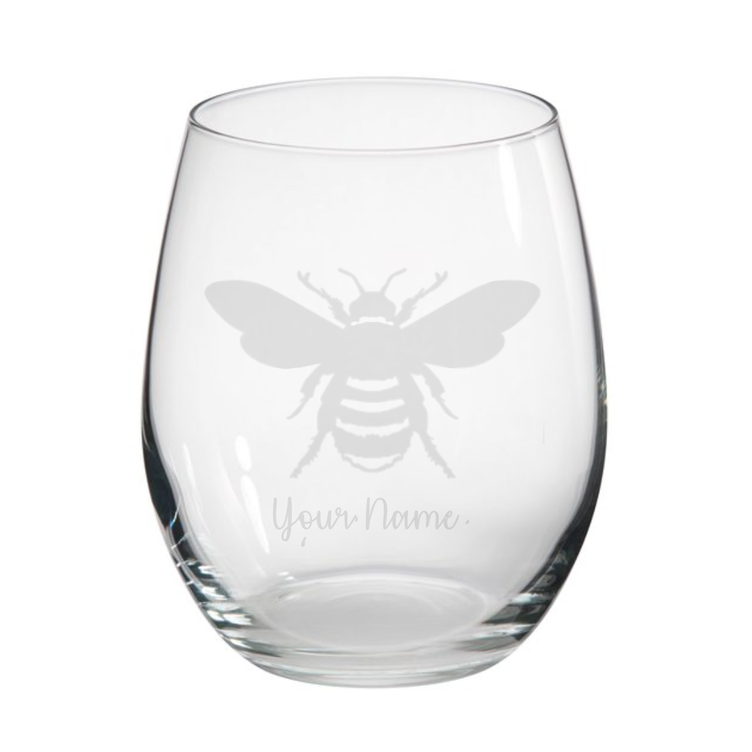 Personalised Bee Stemless Glass