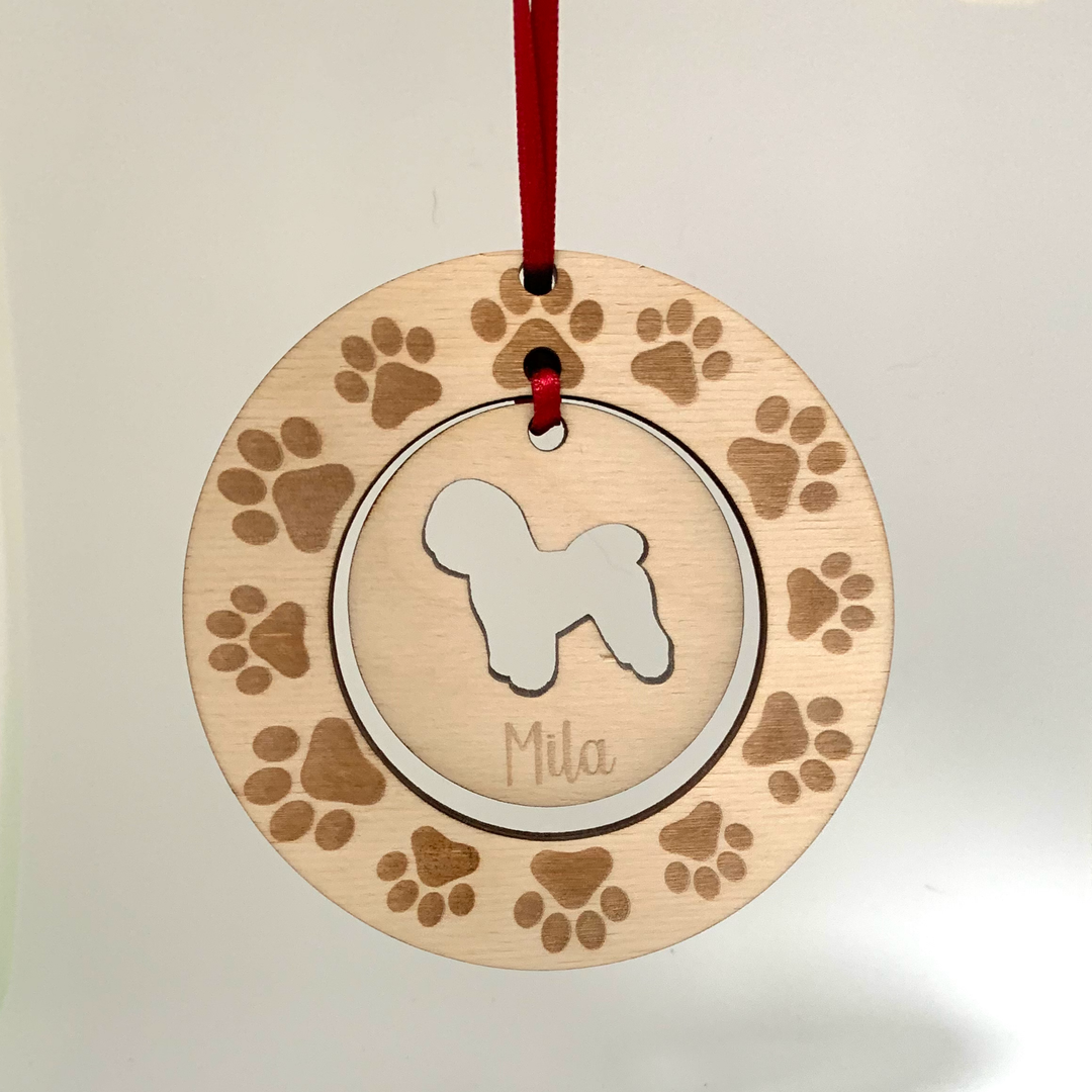 Personalised Bichon Frise Hanging Decoration ~ Paw Wreath