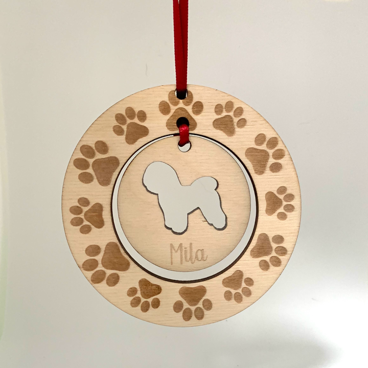Personalised Bichon Frise Hanging Decoration ~ Paw Wreath