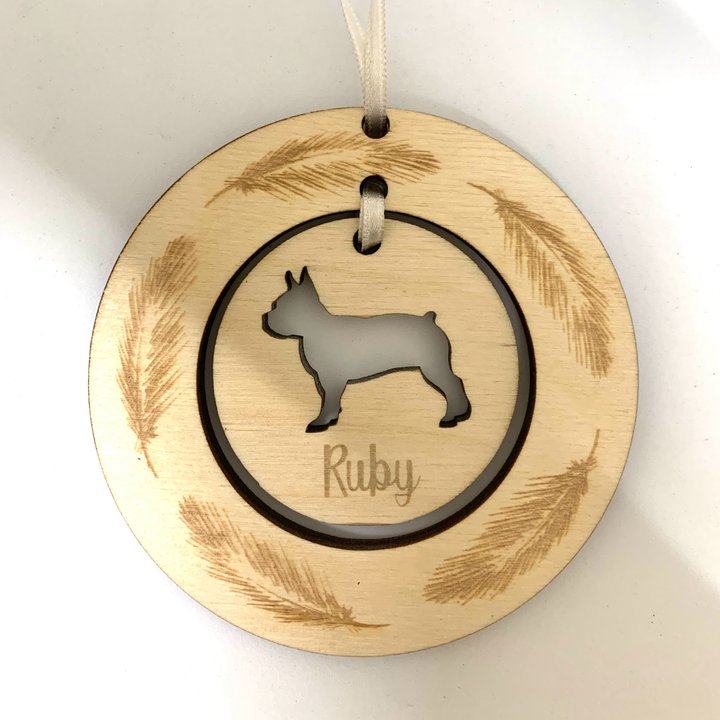 Personalised Boston Terrier Hanging Decoration ~ Feather Wreath