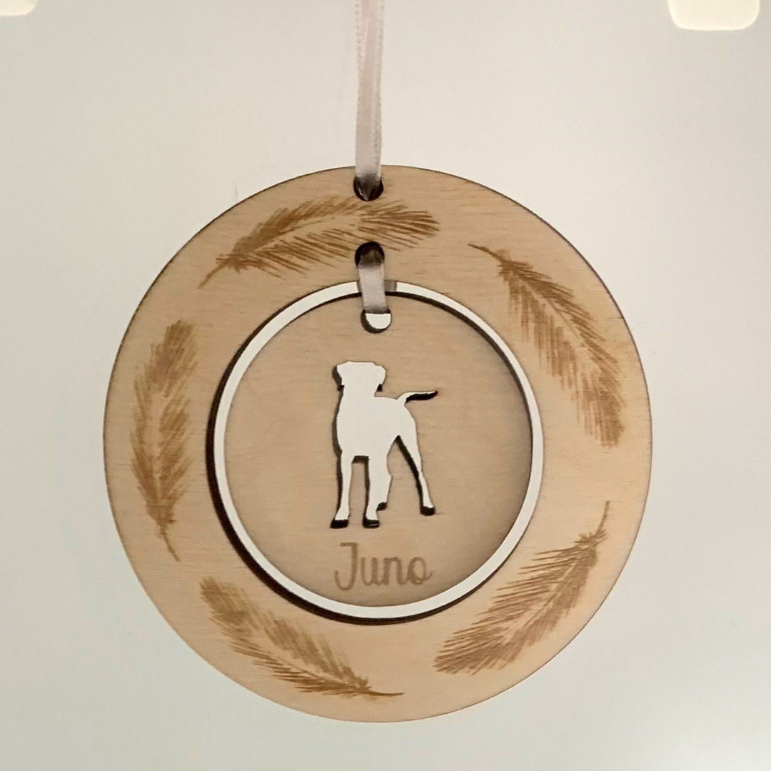Personalised Boxer Hanging Decoration ~ Feather Wreath
