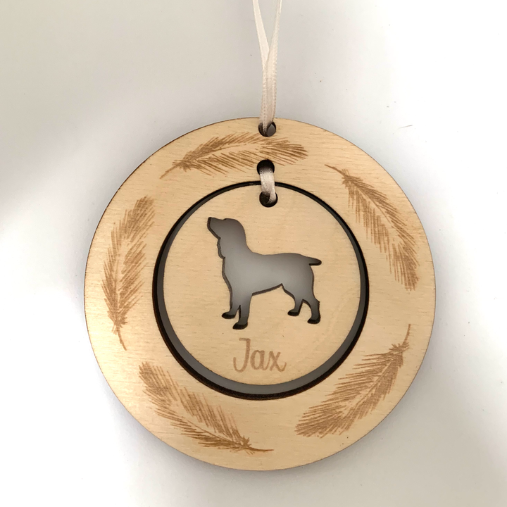 Personalised Boykin Spaniel Hanging Decoration ~ Feather Wreath