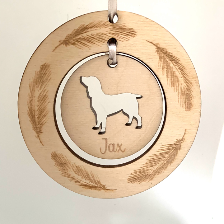 Personalised Boykin Spaniel Hanging Decoration ~ Feather Wreath