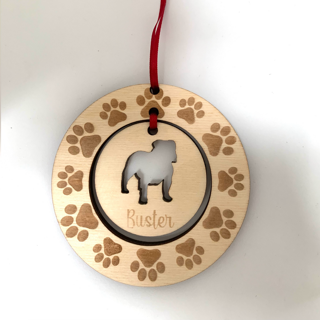 Personalised British Bulldog Hanging Decoration ~ Paw Wreath