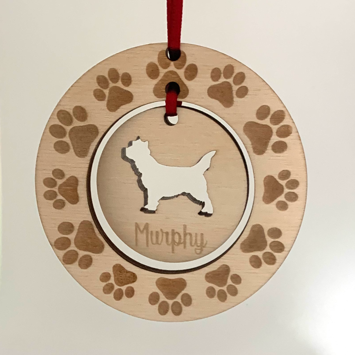 Personalised Cairn Terrier Hanging Decoration ~ Paw Wreath