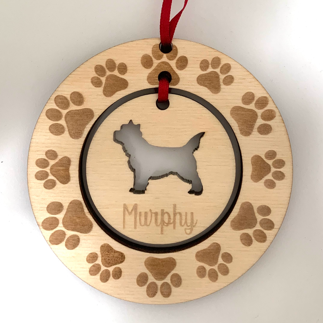 Personalised Cairn Terrier Hanging Decoration ~ Paw Wreath