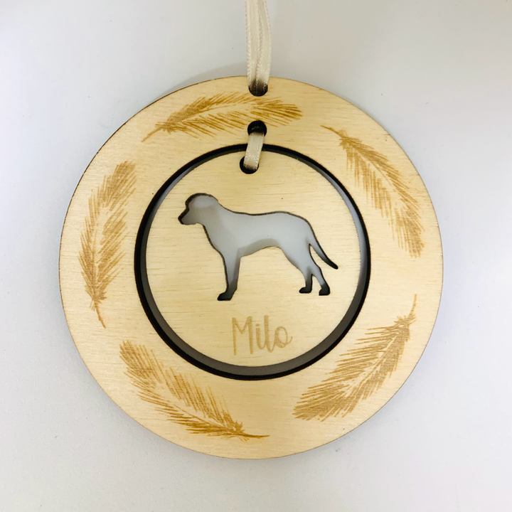 Personalised Chesapeake Bay Retriever Hanging Decoration ~ Feather Wreath